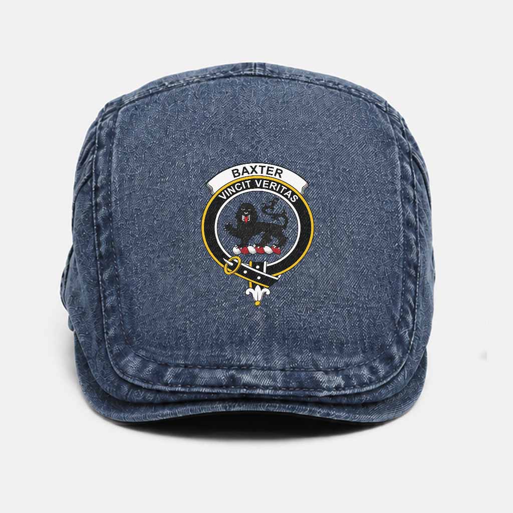 Baxter Scottish Clan Crest Washed Flat Cap - Unisex Jeff Cap One Size (Adjustable) Dark Blue - Tartan Vibes Clothing