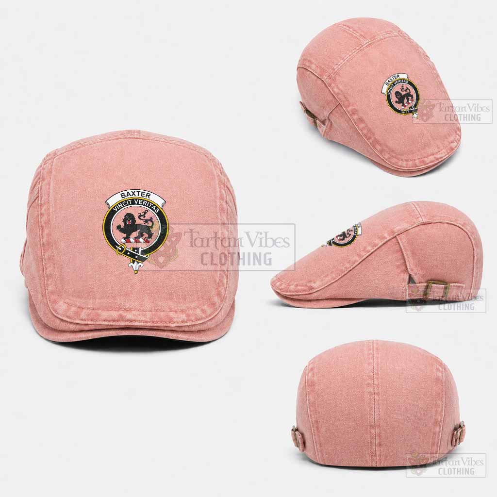 Baxter Scottish Clan Crest Washed Flat Cap - Unisex Jeff Cap One Size (Adjustable) Pink - Tartan Vibes Clothing