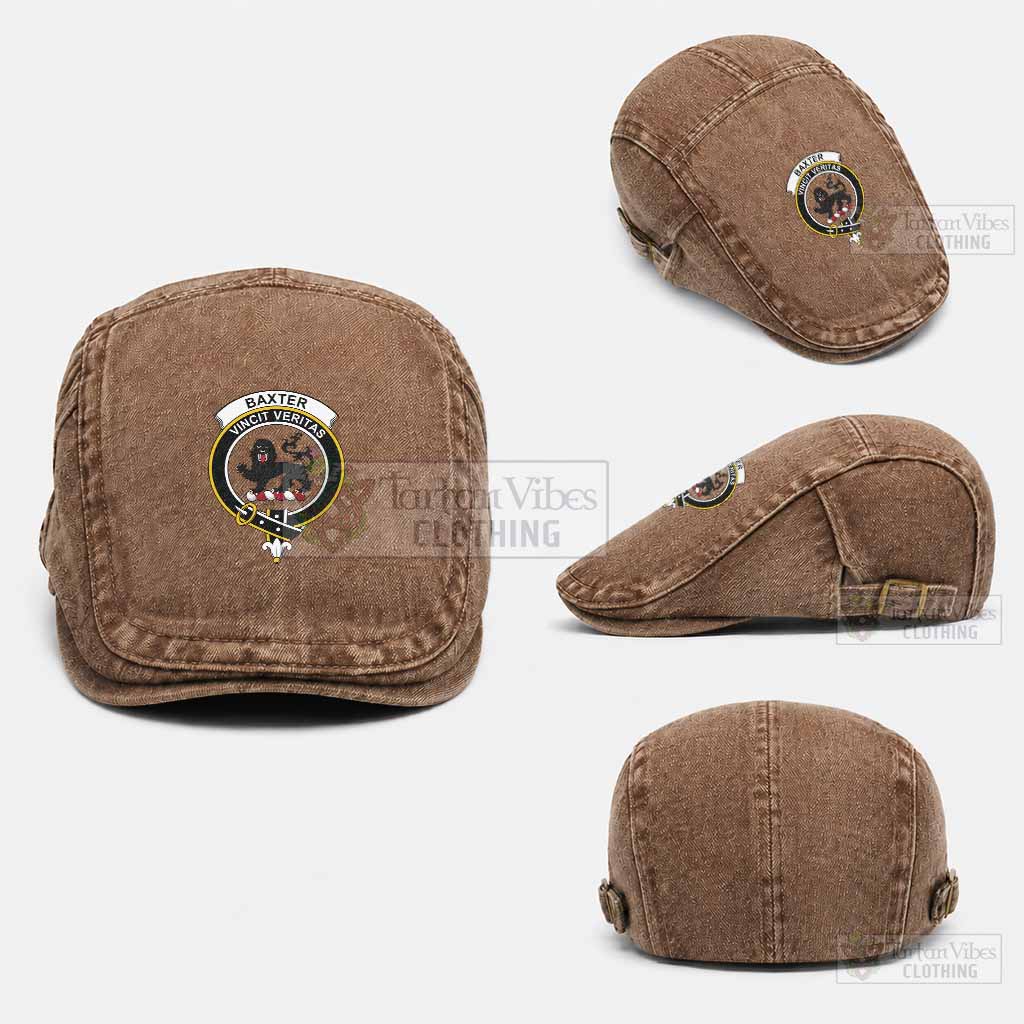 Baxter Scottish Clan Crest Washed Flat Cap - Unisex Jeff Cap One Size (Adjustable) Coffee - Tartan Vibes Clothing