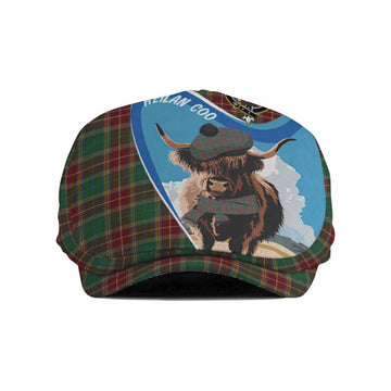 Baxter Scottish Heilan Coo Tartan Crest Flat Cap, Jeff Cap