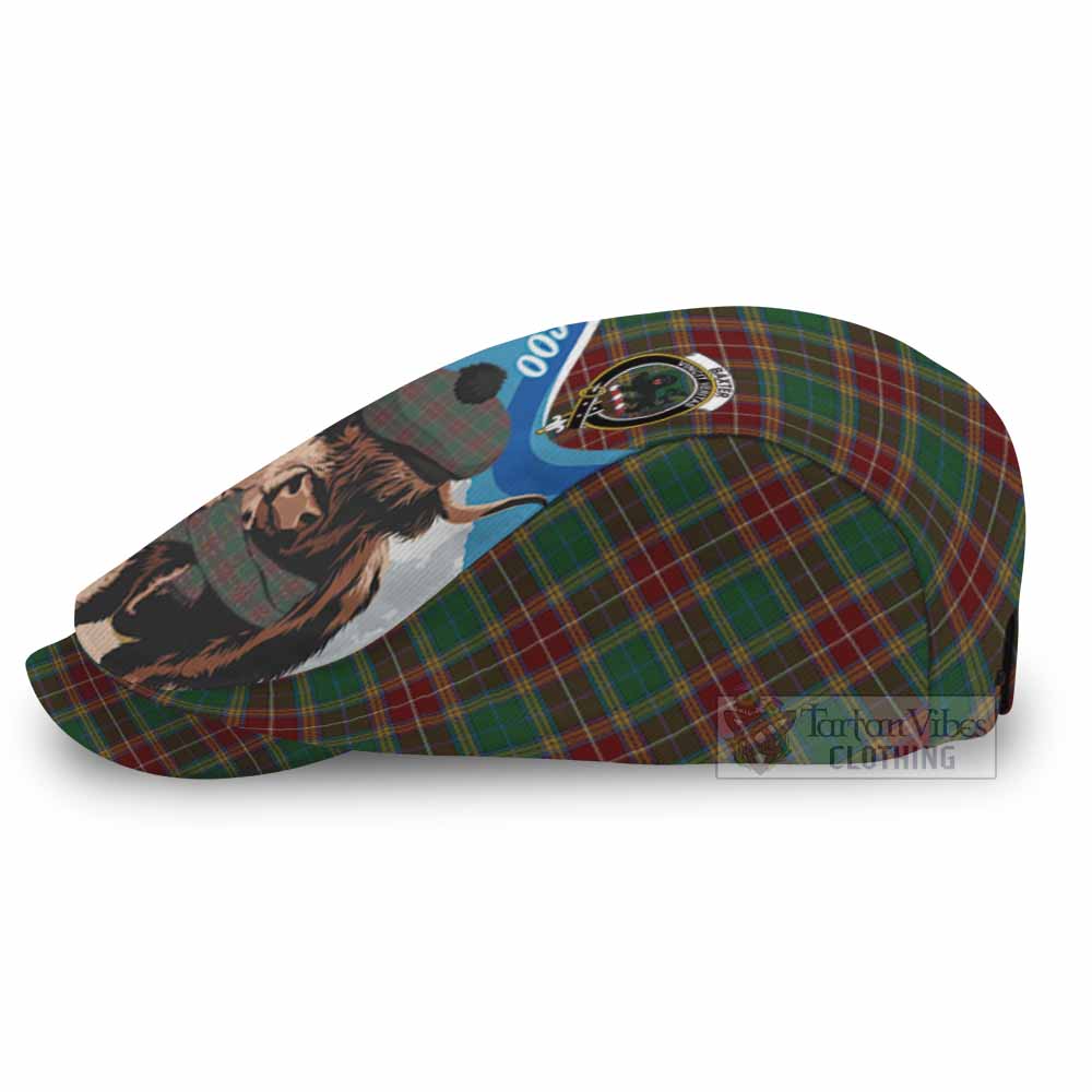 Baxter Scottish Heilan Coo Tartan Crest Flat Cap, Jeff Cap - Tartan Vibes Clothing