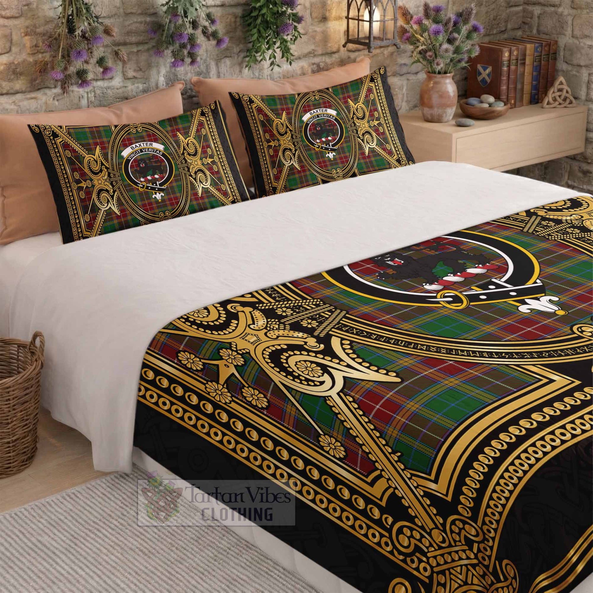 Baxter Scottish Tartan Crest Bedding Set Royal Stylized