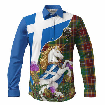 Baxter Scottish Tartan Crest Unicorn Heritage Long Sleeve Button Shirts Men's Shirt S - Tartan Vibes Clothing