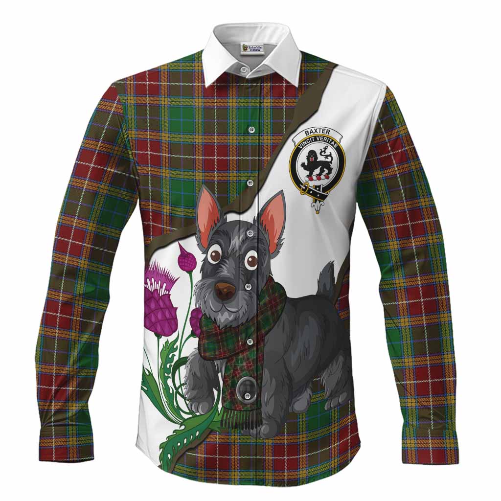 Baxter Scottish Terrier Tartan Crest Long Sleeve Button Shirts Thistle Heritage Art
