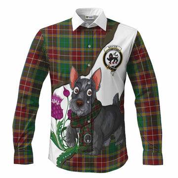Baxter Scottish Terrier Tartan Crest Long Sleeve Button Shirts Thistle Heritage Art
