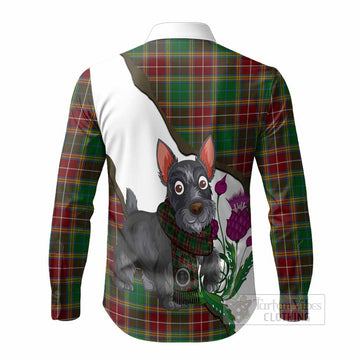 Baxter Scottish Terrier Tartan Crest Long Sleeve Button Shirts Thistle Heritage Art