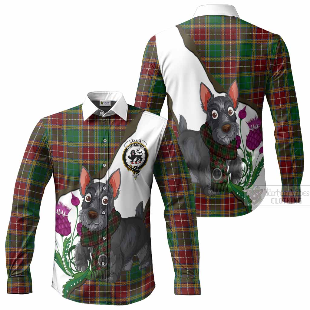 Baxter Scottish Terrier Tartan Crest Long Sleeve Button Shirts Thistle Heritage Art