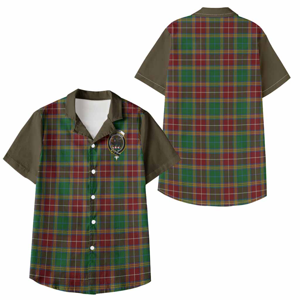 Baxter Tartan Accent Kid Hawaiian Shirt with Family Crest