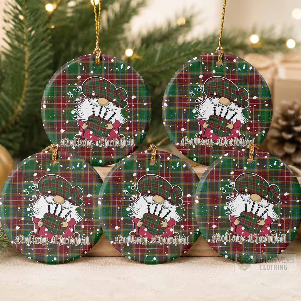Baxter Tartan Ceramic Circle Ornament Gnome Bagpiper - Chistmas Tree Decor