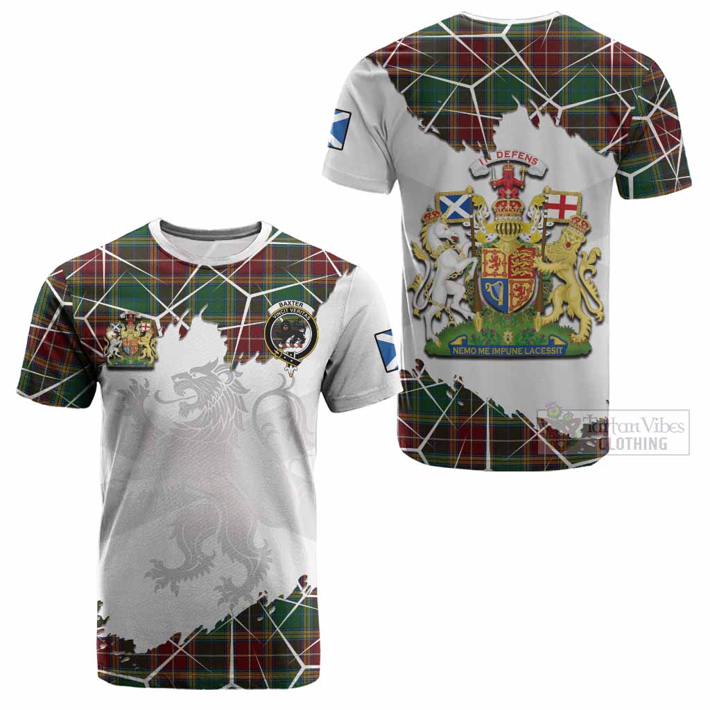 Baxter Tartan Cotton T-shirt with Family Crest and Lion Rampant Grunge Style