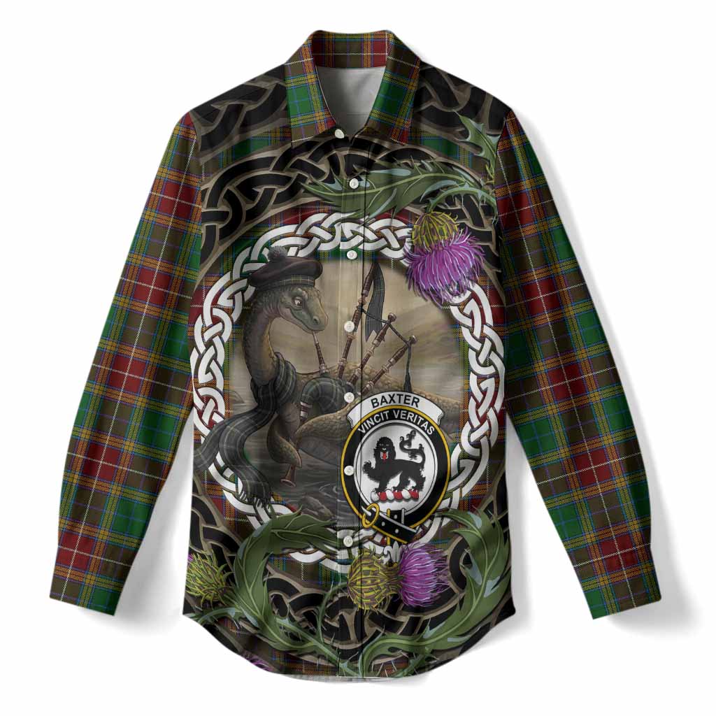 Baxter Tartan Crest Bagpipe Nessie Women Casual Shirt Scottish Loch Ness Monster Celtic Thistle