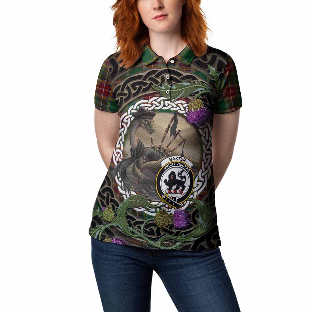Baxter Tartan Crest Bagpipe Nessie Women Polo Shirt Scottish Loch Ness Monster Celtic Thistle
