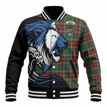 Baxter Tartan Crest Baseball Jacket Scottish Golden Lions Wave Flow