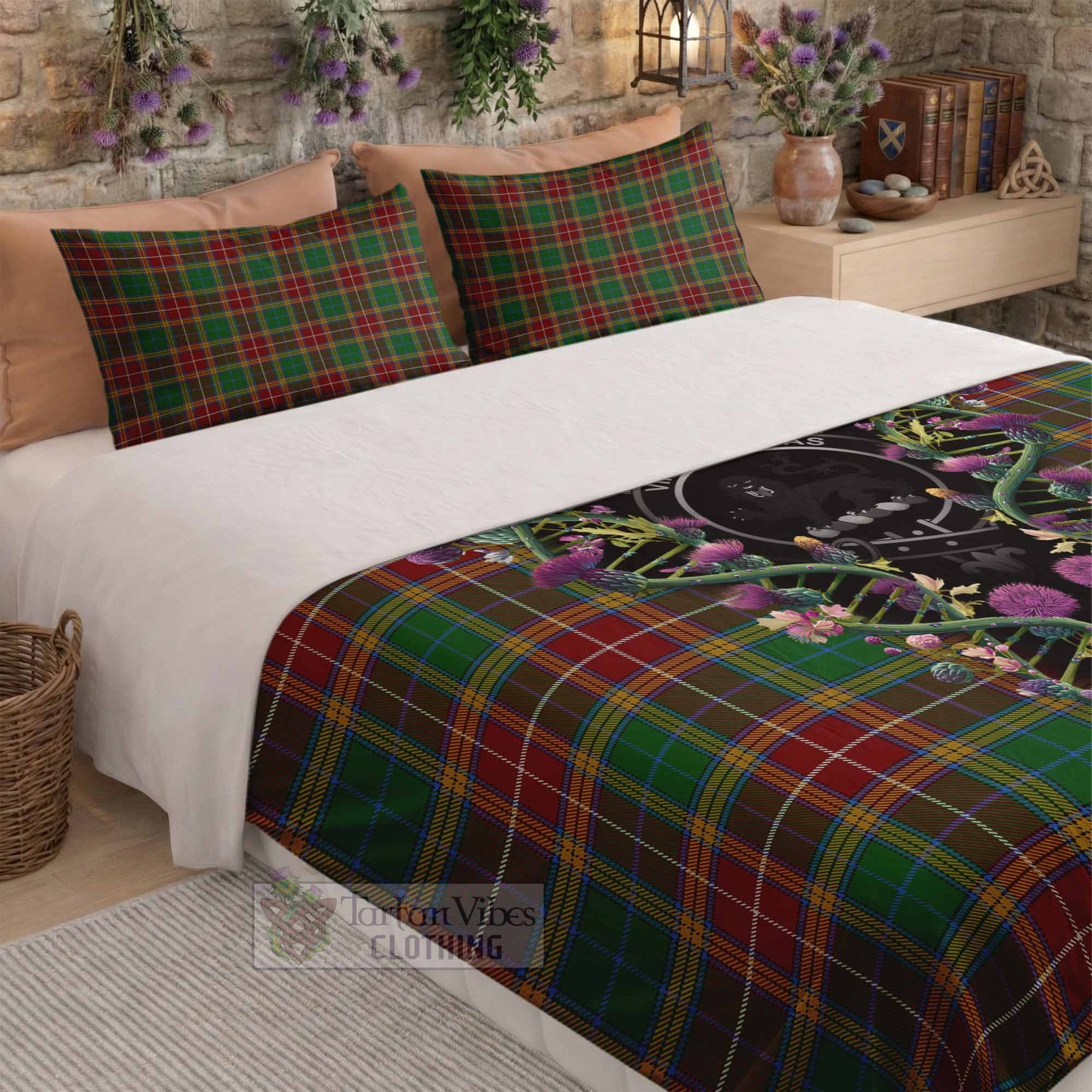 Baxter Tartan Crest Bedding Set Scottish Heritage Thistle DNA