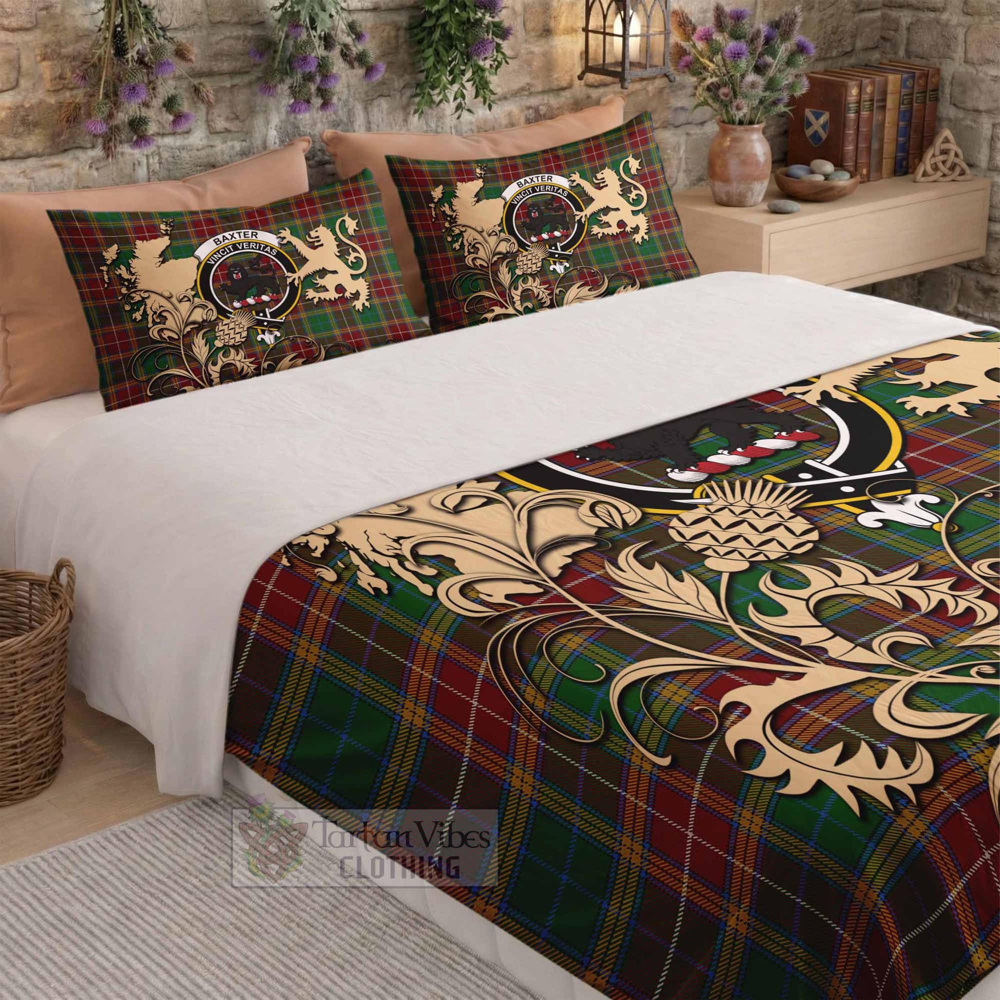 Baxter Tartan Crest Bedding Set with Scottish Iconic Symbols 