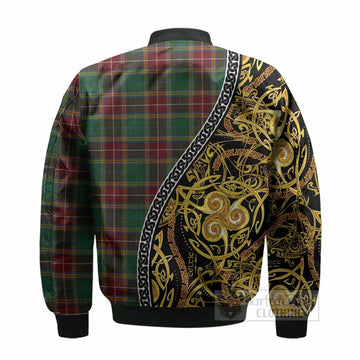 Baxter Tartan Crest Bomber Jacket Celtic Knot and Triple Trickle Spiral Symbols