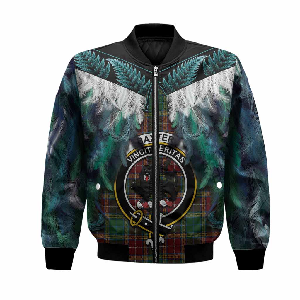 Baxter Tartan Crest Bomber Jacket New Zealand Maori Korowai Cloak