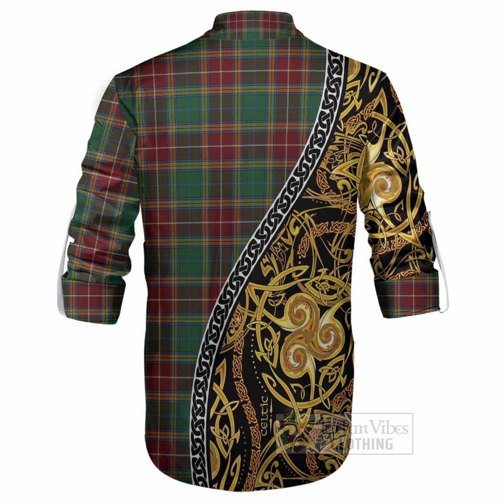 Baxter Tartan Crest Ghillie Shirt Celtic Knot and Triple Trickle Spiral Symbols