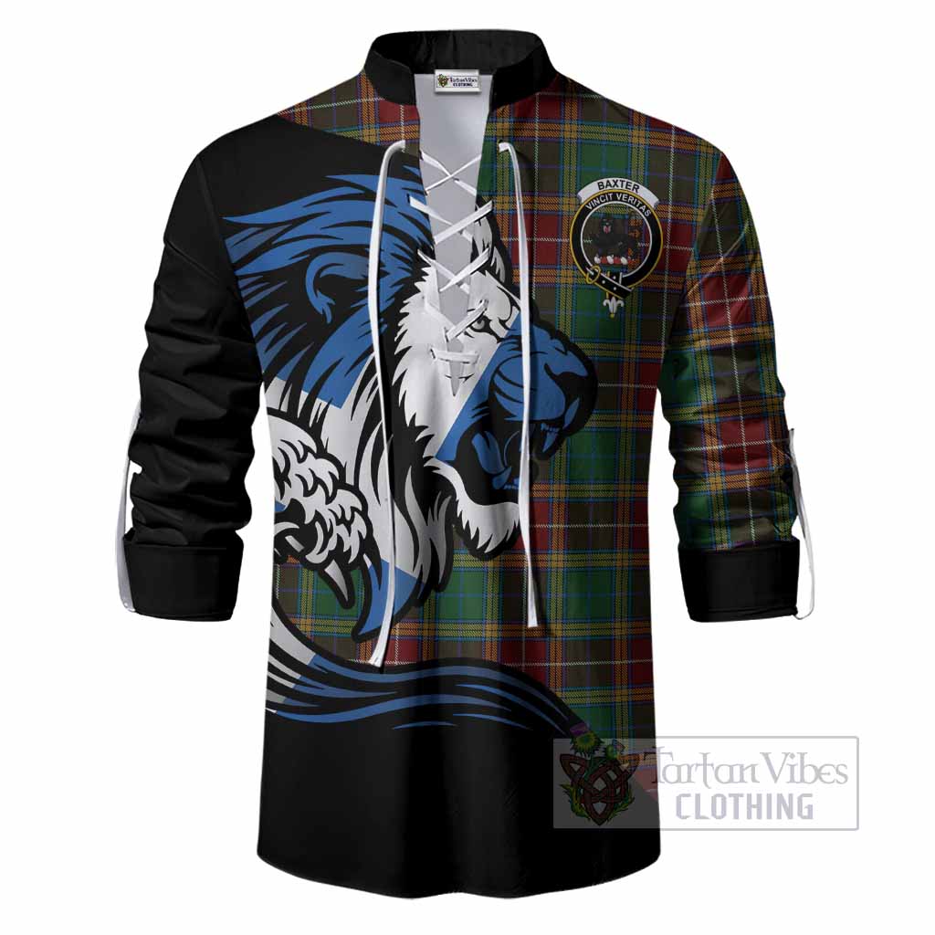Baxter Tartan Crest Ghillie Shirt Scottish Golden Lions Wave Flow