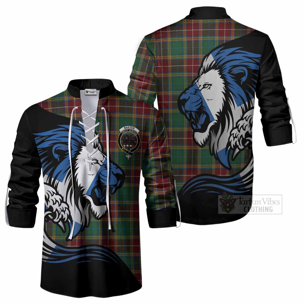 Baxter Tartan Crest Ghillie Shirt Scottish Golden Lions Wave Flow