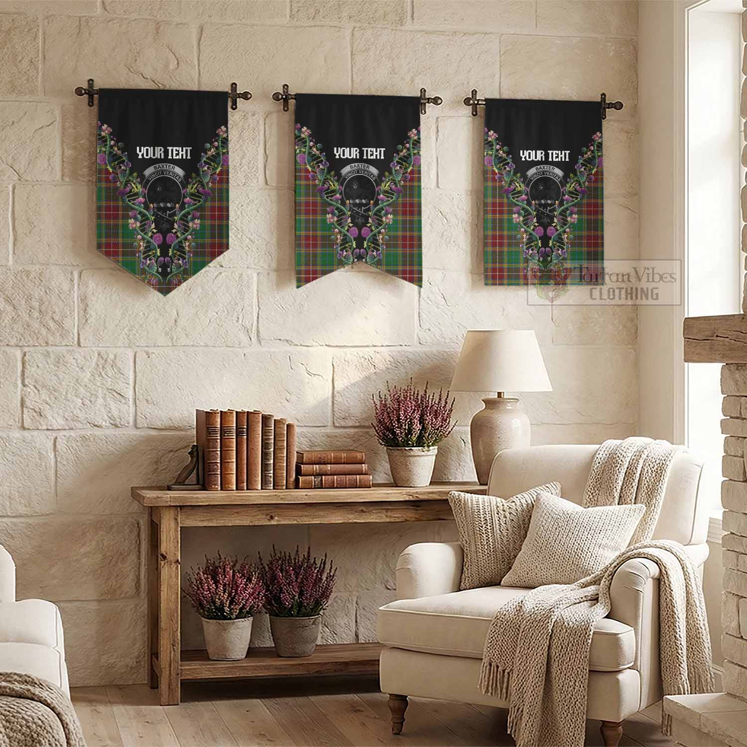 Baxter Tartan Crest Gonfalon Scottish Heritage Thistle DNA