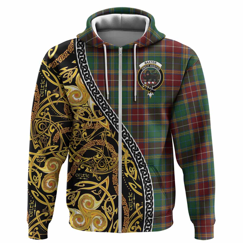 Baxter Tartan Crest Hoodie Celtic Knot and Triple Trickle Spiral Symbols