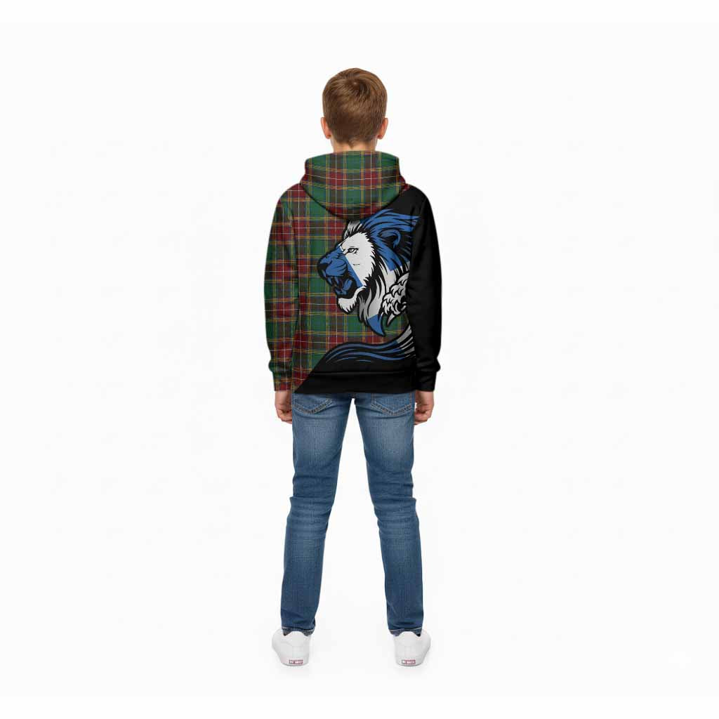 Baxter Tartan Crest Kid Hoodie Scottish Golden Lions Wave Flow