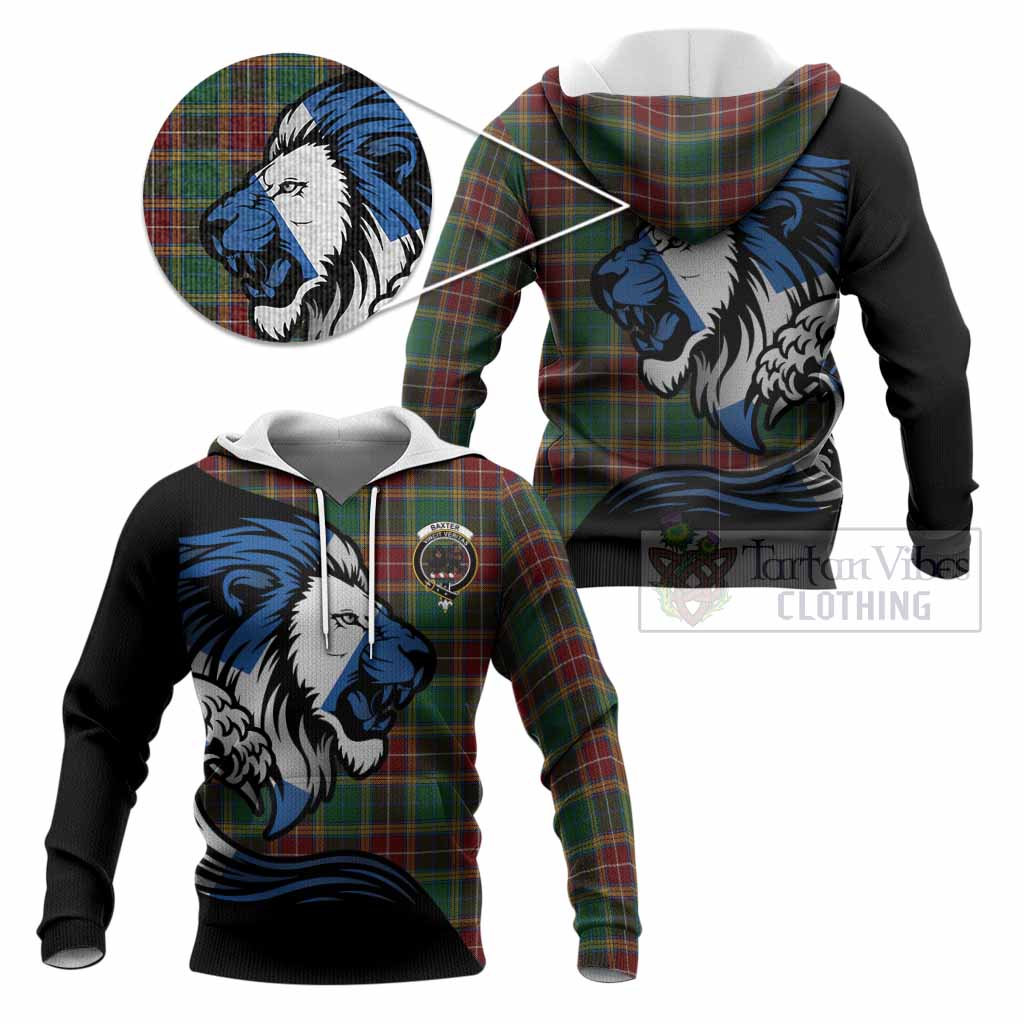 Baxter Tartan Crest Knitted Hoodie Scottish Golden Lions Wave Flow