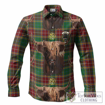 Baxter Tartan Crest Long Sleeve Button Shirts Scotland Heilan Coo Tartan Seamless Style