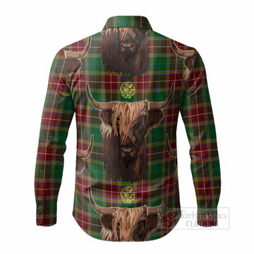 Baxter Tartan Crest Long Sleeve Button Shirts Scotland Heilan Coo Tartan Seamless Style
