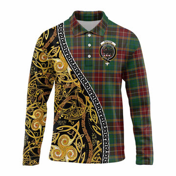 Baxter Tartan Crest Long Sleeve Polo Shirt Celtic Knot and Triple Trickle Spiral Symbols