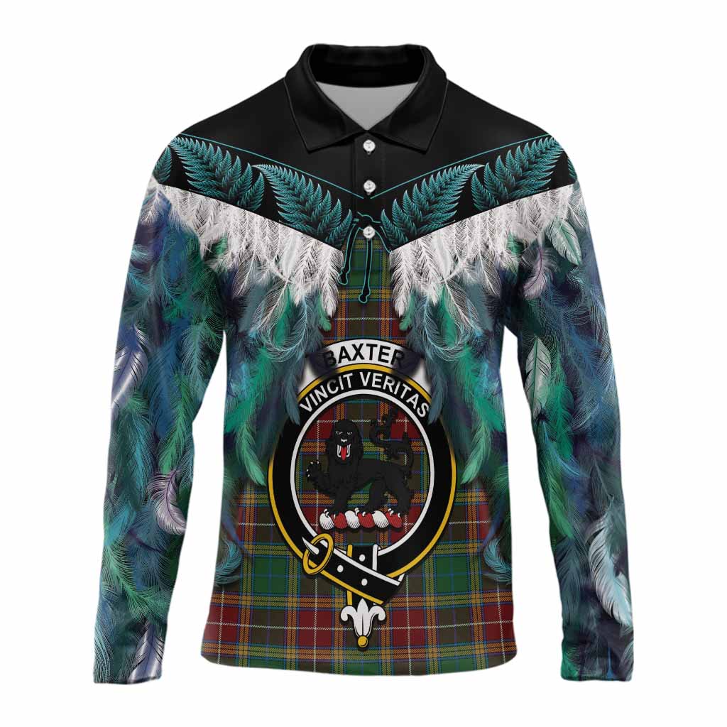 Baxter Tartan Crest Long Sleeve Polo Shirt New Zealand Maori Korowai Cloak