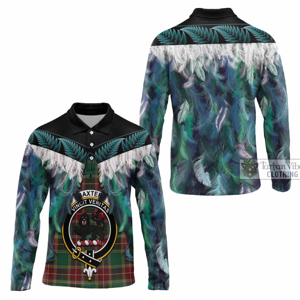 Baxter Tartan Crest Long Sleeve Polo Shirt New Zealand Maori Korowai Cloak
