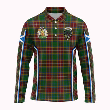 Baxter Tartan Crest Long Sleeve Polo Shirt Scotland Coat of Arm Flag Style