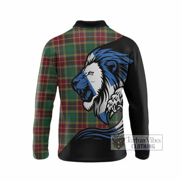 Baxter Tartan Crest Long Sleeve Polo Shirt Scottish Golden Lions Wave Flow