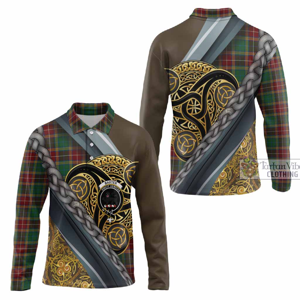 Baxter Tartan Crest Long Sleeve Polo Shirt Scottish Triskele Celtic
