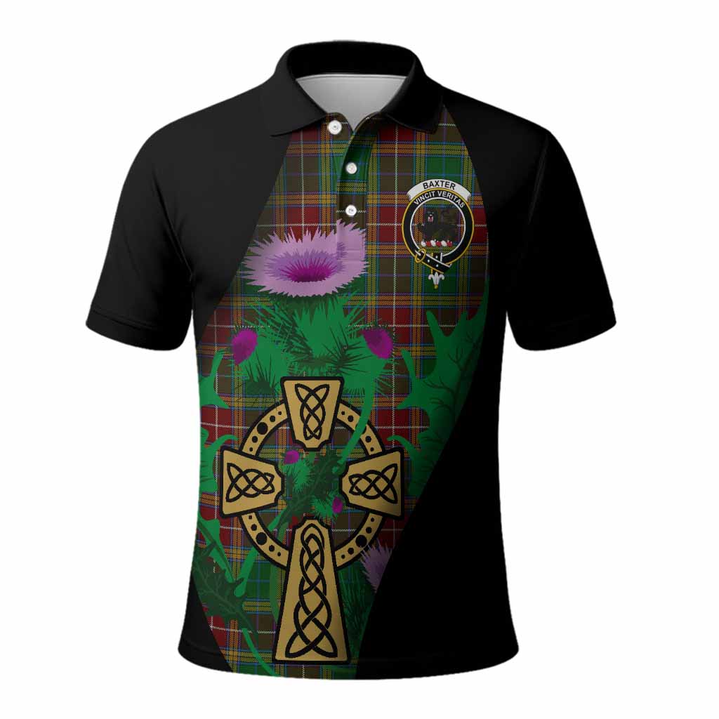 Baxter Tartan Crest Polo Shirt Celtic Cross Thistle Flowers