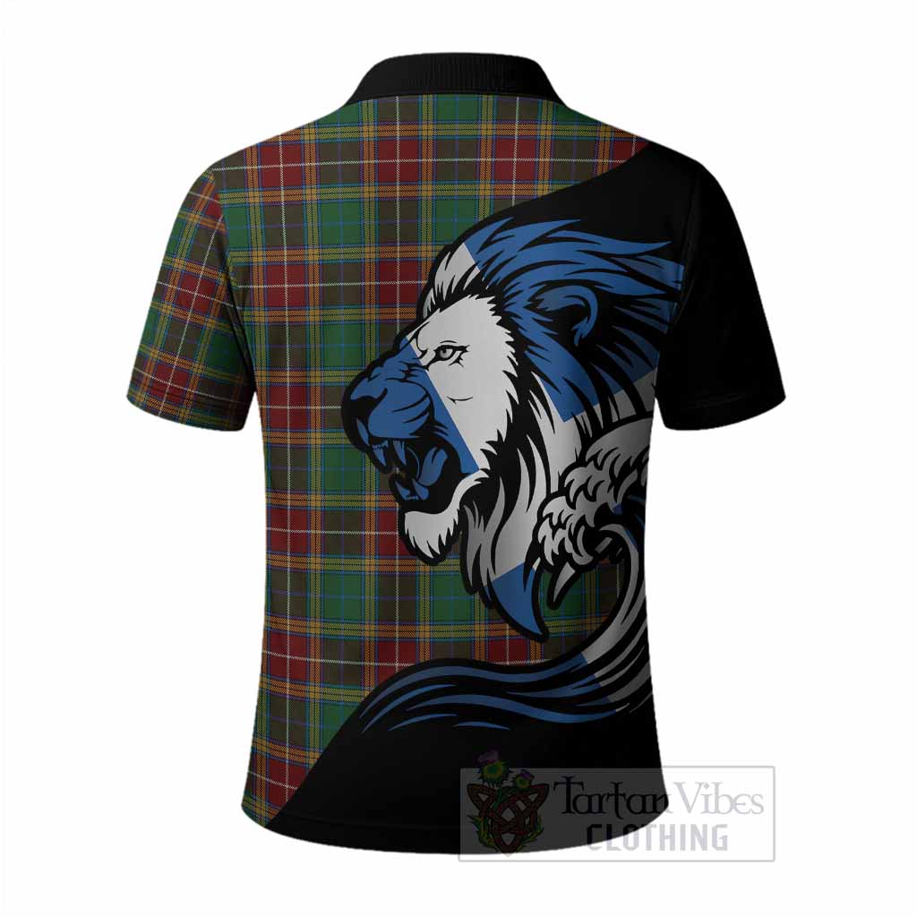 Baxter Tartan Crest Polo Shirt Scottish Golden Lions Wave Flow