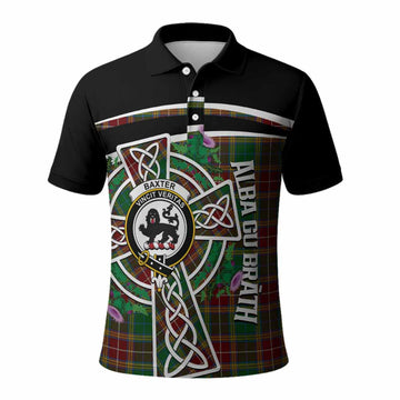 Baxter Tartan Crest Polo Shirt Scottish Thistle Celtic Cross Alba Gu Brath