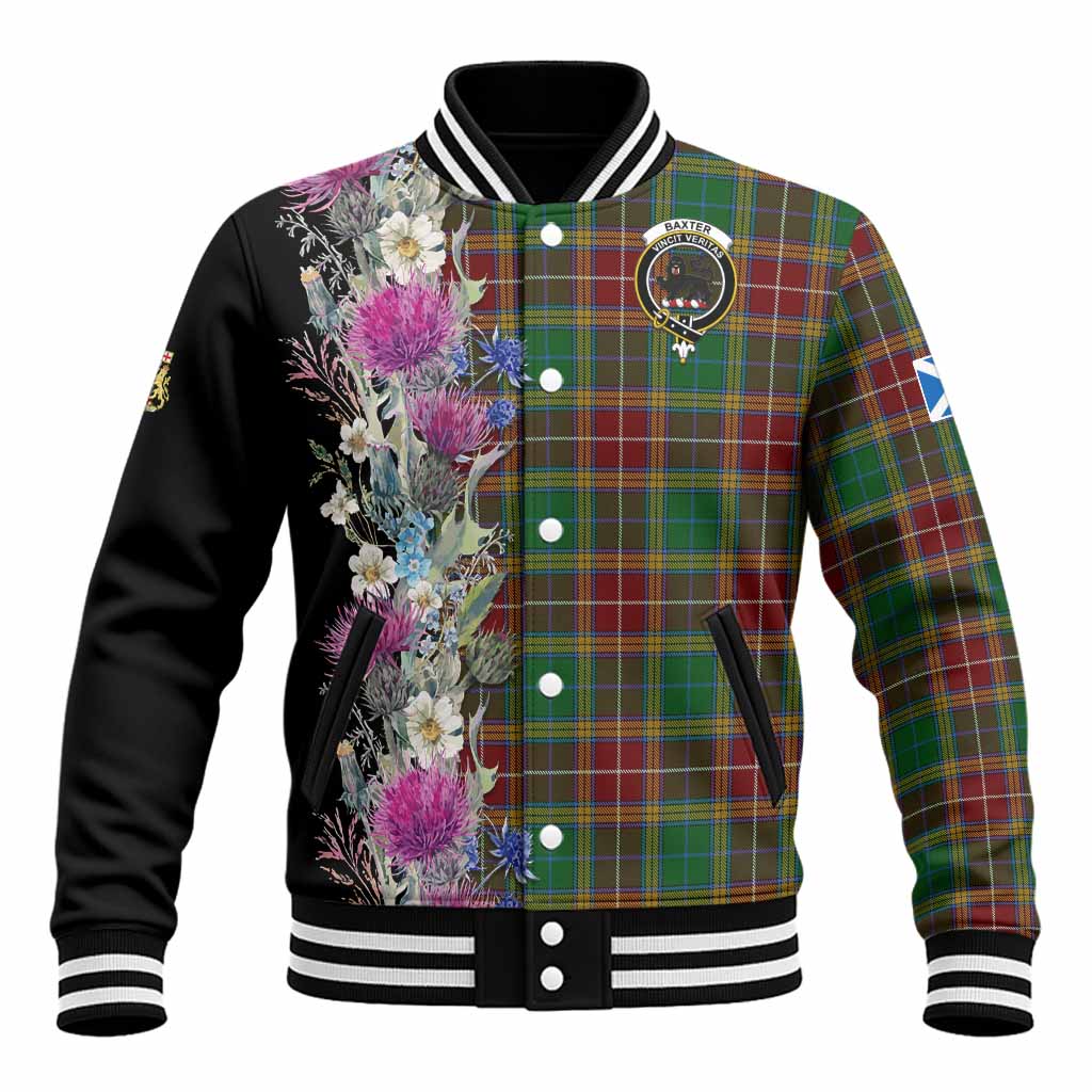 Baxter Tartan Crest Thistle Floral Baseball Jacket Unisex - Tartan Vibes Clothing