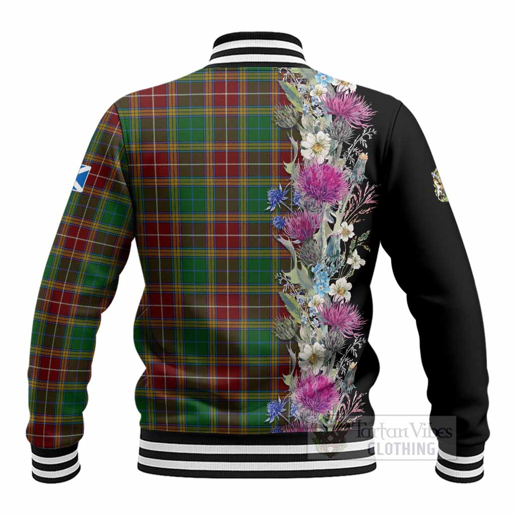 Baxter Tartan Crest Thistle Floral Baseball Jacket - Tartan Vibes Clothing