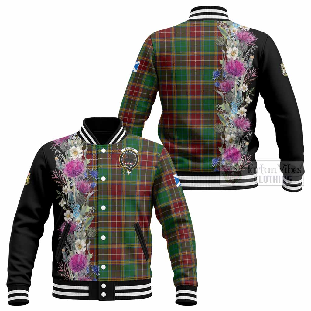 Baxter Tartan Crest Thistle Floral Baseball Jacket - Tartan Vibes Clothing