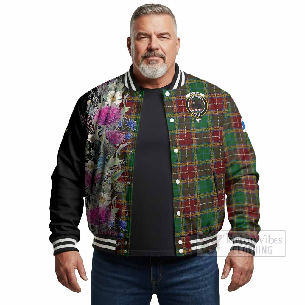 Baxter Tartan Crest Thistle Floral Baseball Jacket - Tartan Vibes Clothing