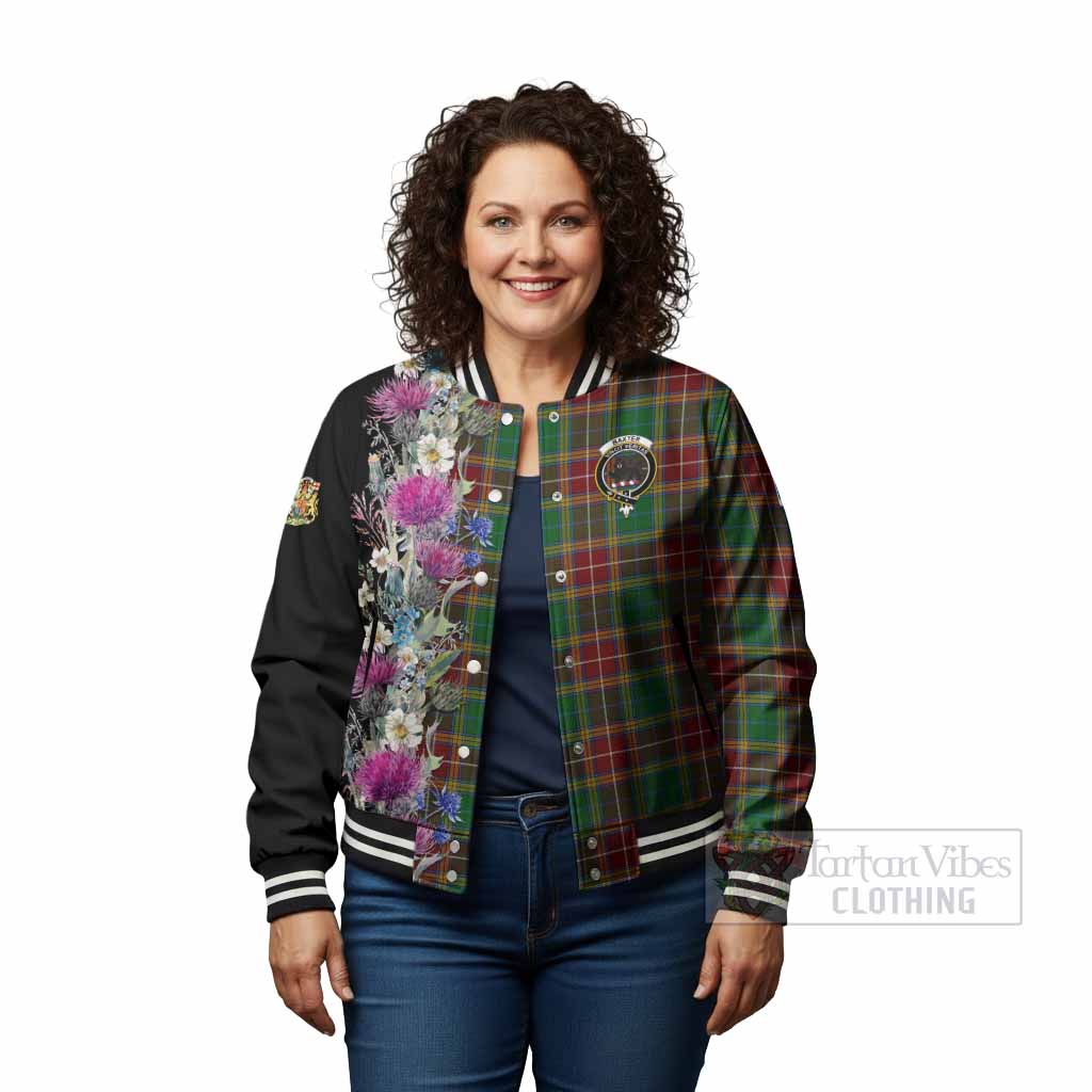 Baxter Tartan Crest Thistle Floral Baseball Jacket - Tartan Vibes Clothing