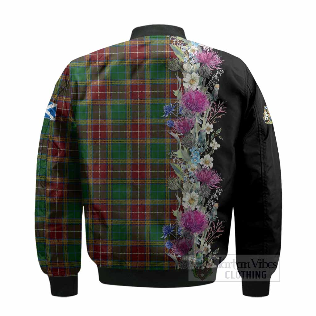 Baxter Tartan Crest Thistle Floral Bomber Jacket - Tartan Vibes Clothing
