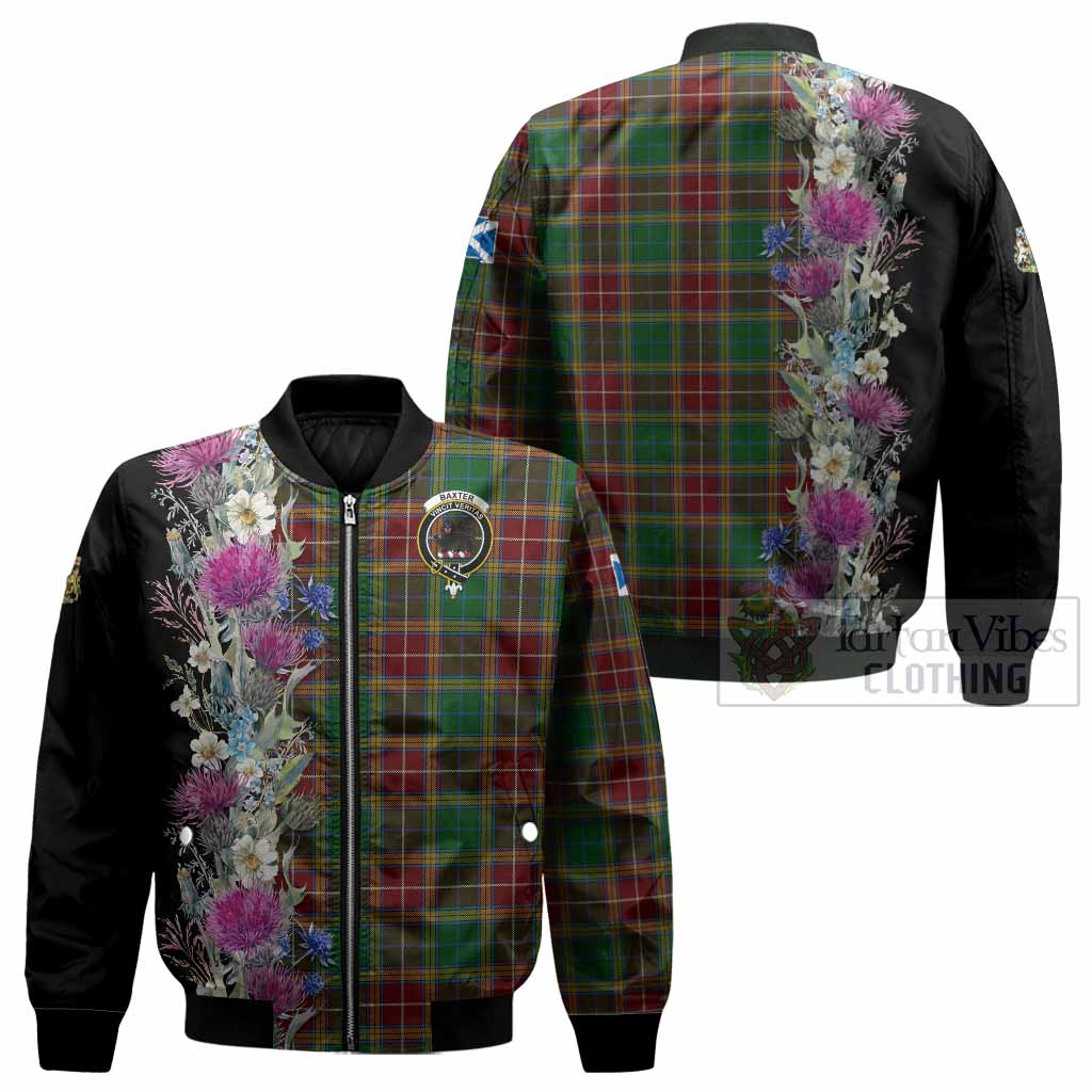 Baxter Tartan Crest Thistle Floral Bomber Jacket - Tartan Vibes Clothing