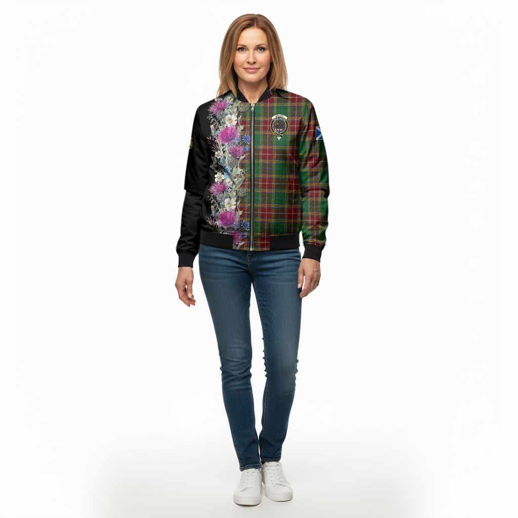 Baxter Tartan Crest Thistle Floral Bomber Jacket - Tartan Vibes Clothing