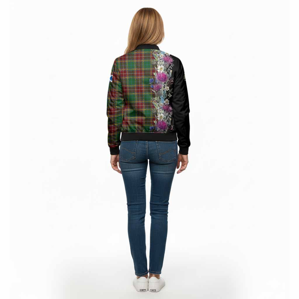 Baxter Tartan Crest Thistle Floral Bomber Jacket - Tartan Vibes Clothing