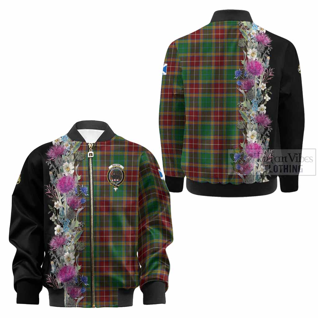 Baxter Tartan Crest Thistle Floral Kid Bomber Jacket - Tartan Vibes Clothing