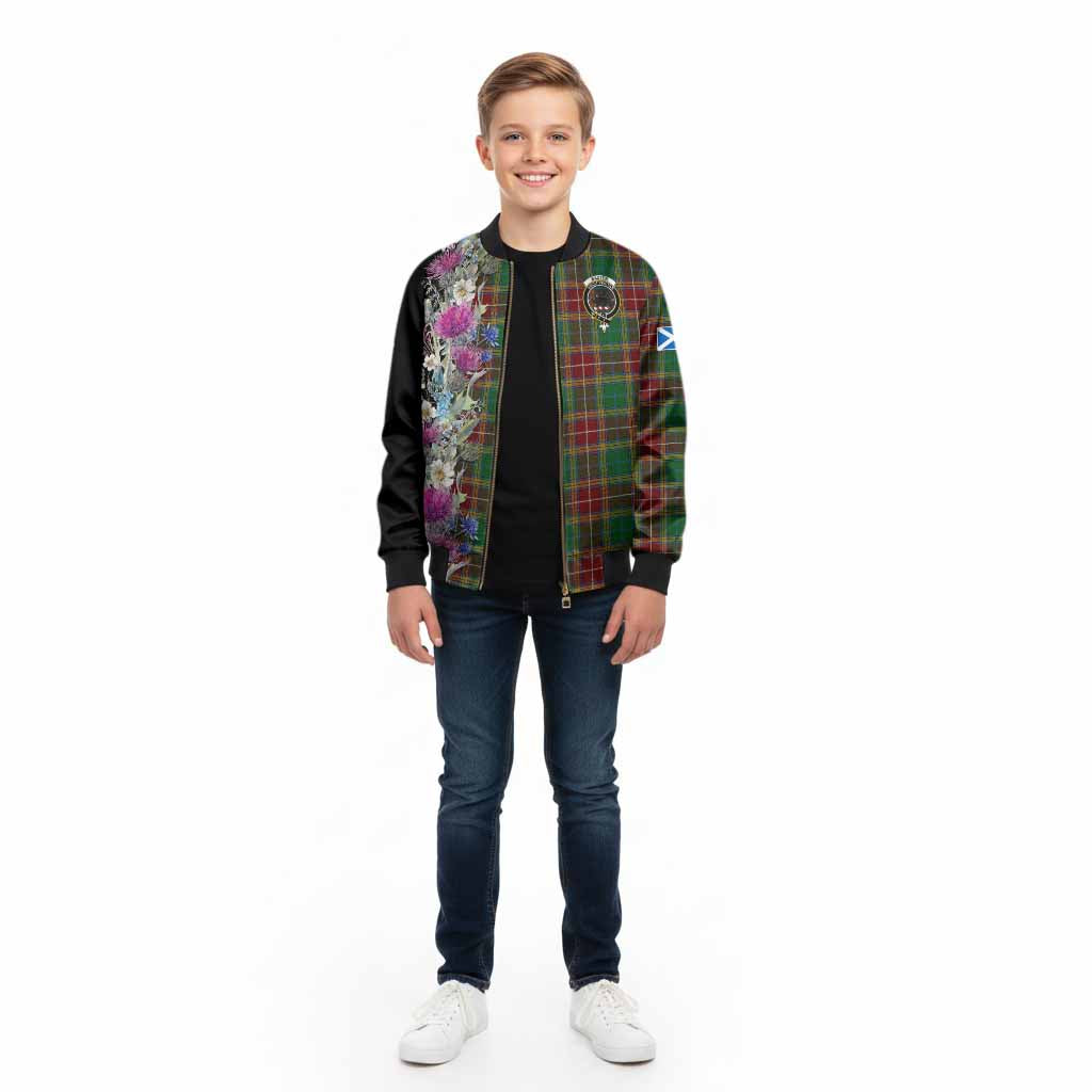 Baxter Tartan Crest Thistle Floral Kid Bomber Jacket - Tartan Vibes Clothing